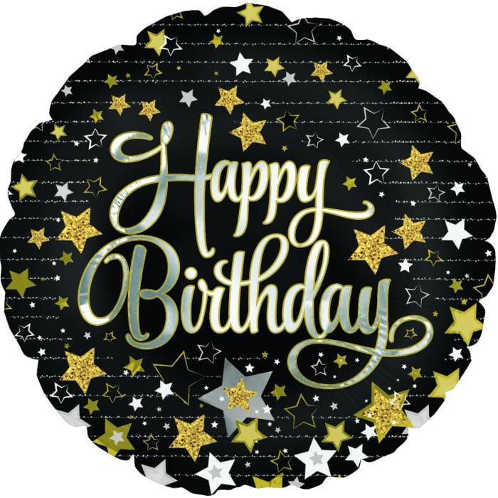 18" Gold Stars Happy Birthday Balloon