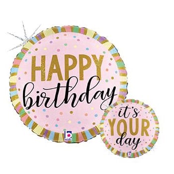 18" Happy Birthday Pastel Stripes Balloon