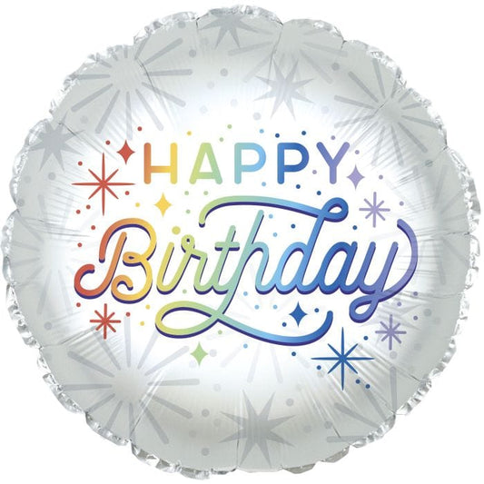 18" Happy Birthday Retro Rainbow Balloon