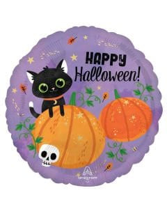 18" Happy Halloween Cat & Pumpkins Balloon