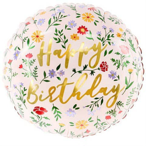 18” Happy Birthday Light Pink w/ Flowers Balloon