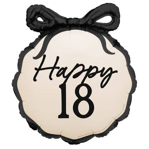 18” Happy 18 Black Bow Balloon