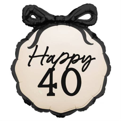 18” Happy 40 Black Bow Balloon