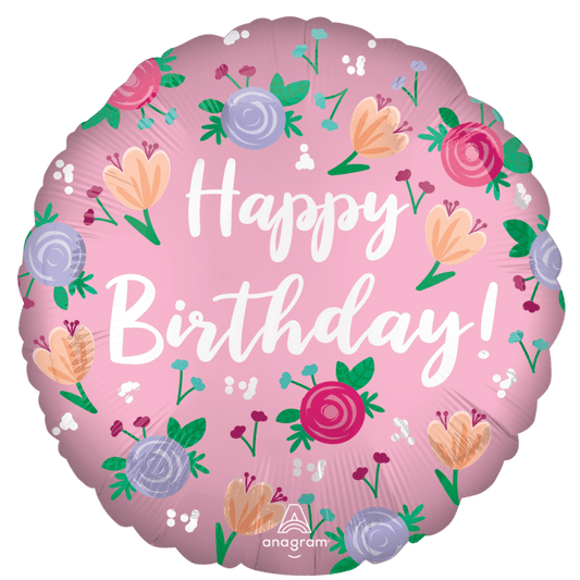 18" Satin Happy Birthday Peonies Balloon