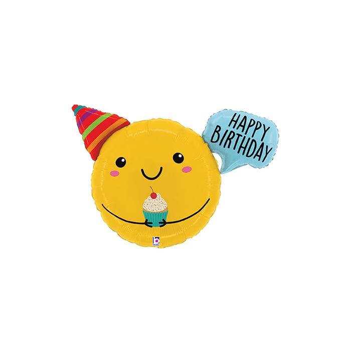 32" Happy Birthday Smiley Cupcake Balloon
