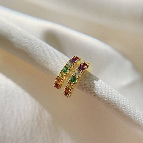 Beaded Rainbow 14k Gold Huggie Hoop Earrings