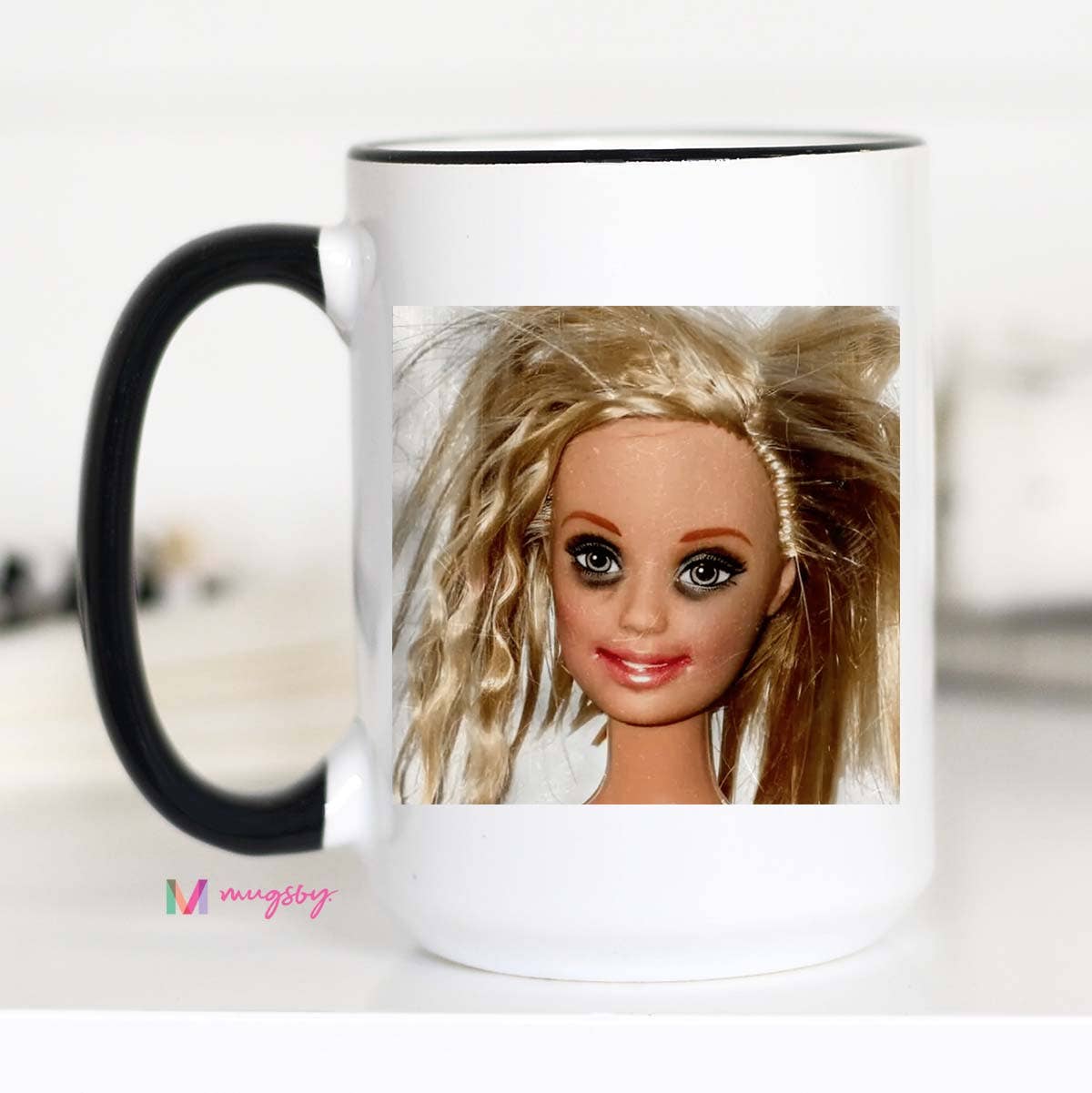 Crazy Hair Doll Coffee Mug Novelty Gag Gift Mug: 15oz / Black rim/handle