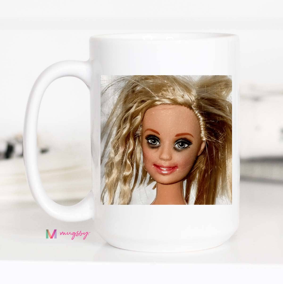 Crazy Hair Doll Coffee Mug Novelty Gag Gift Mug: 15oz / Black rim/handle