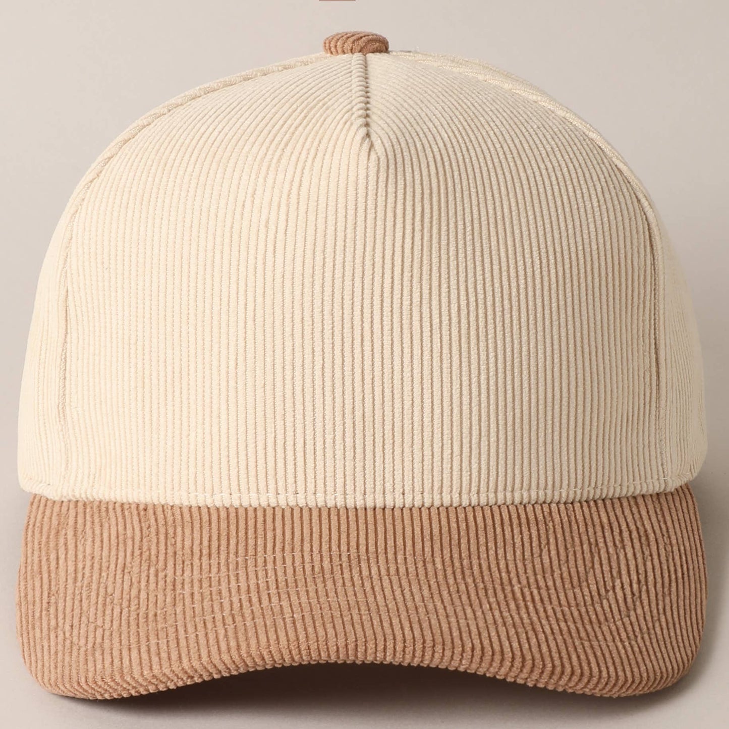 Plain Two Tone Corduroy 5 Panel Trucker Hat: BROWN/PINK / ONE SIZE