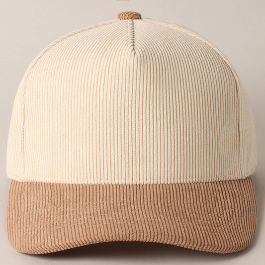 Plain Two Tone Corduroy 5 Panel Trucker Hat: BEIGE / ONE SIZE