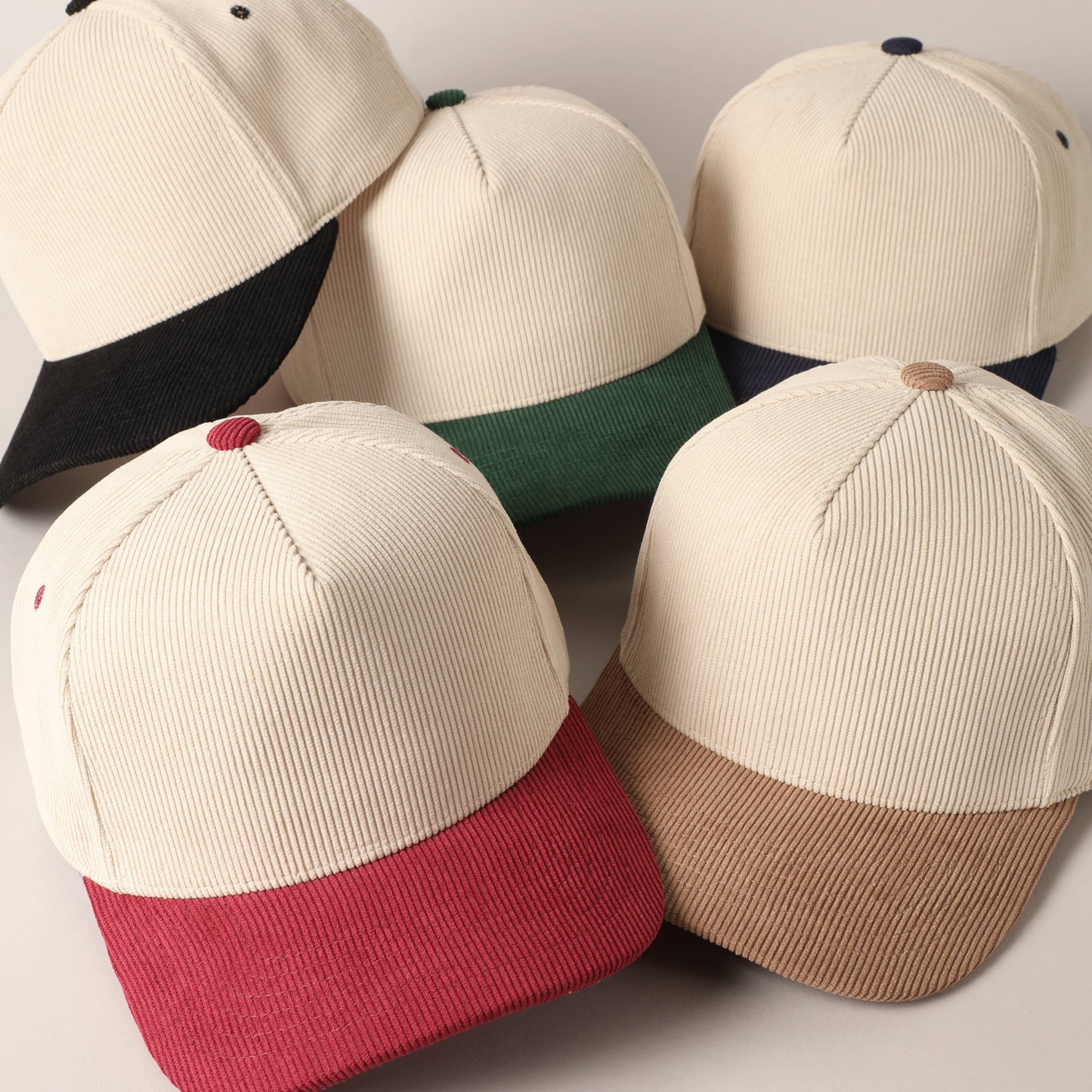 Plain Two Tone Corduroy 5 Panel Trucker Hat: BEIGE / ONE SIZE