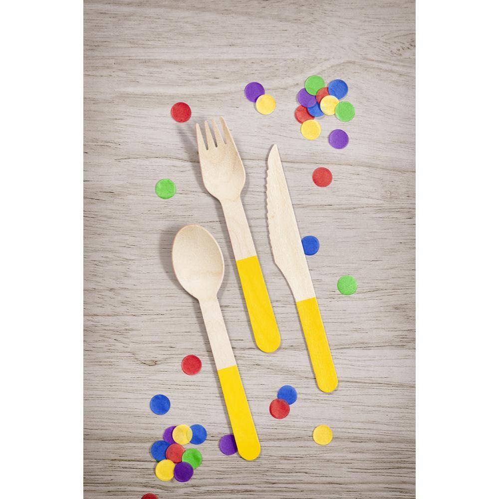 24pc  School Bus Yellow Wooden Cutlery Asst (12 Pkgs/Case)