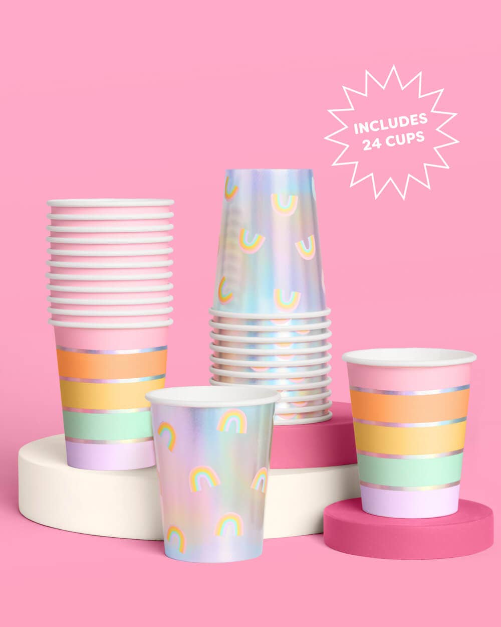 Rainbow Cups - 24 paper cups, Pastel Birthday Party