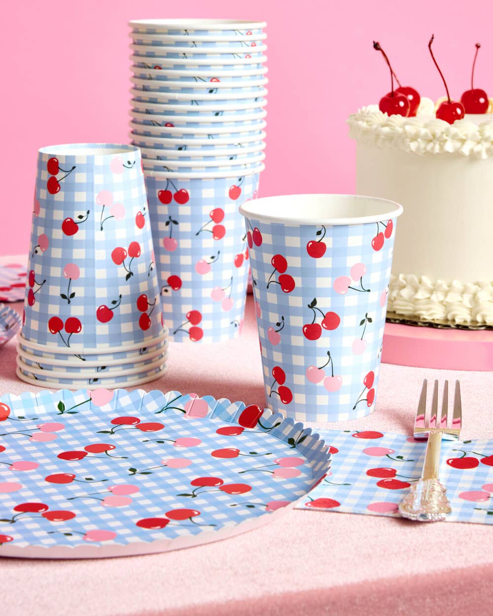 Cherry Gingham Paper Cups - 12 oz, 24 count