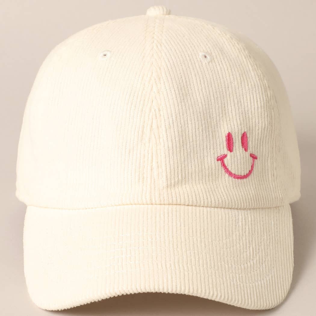 Cute Mini Happy Face Embroidered Baseball Cap: SAND / ONE SIZE