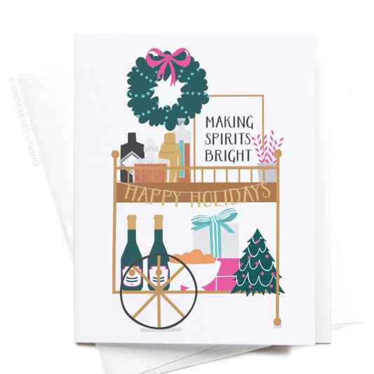 Christmas Liquor Bar Cart Greeting Card