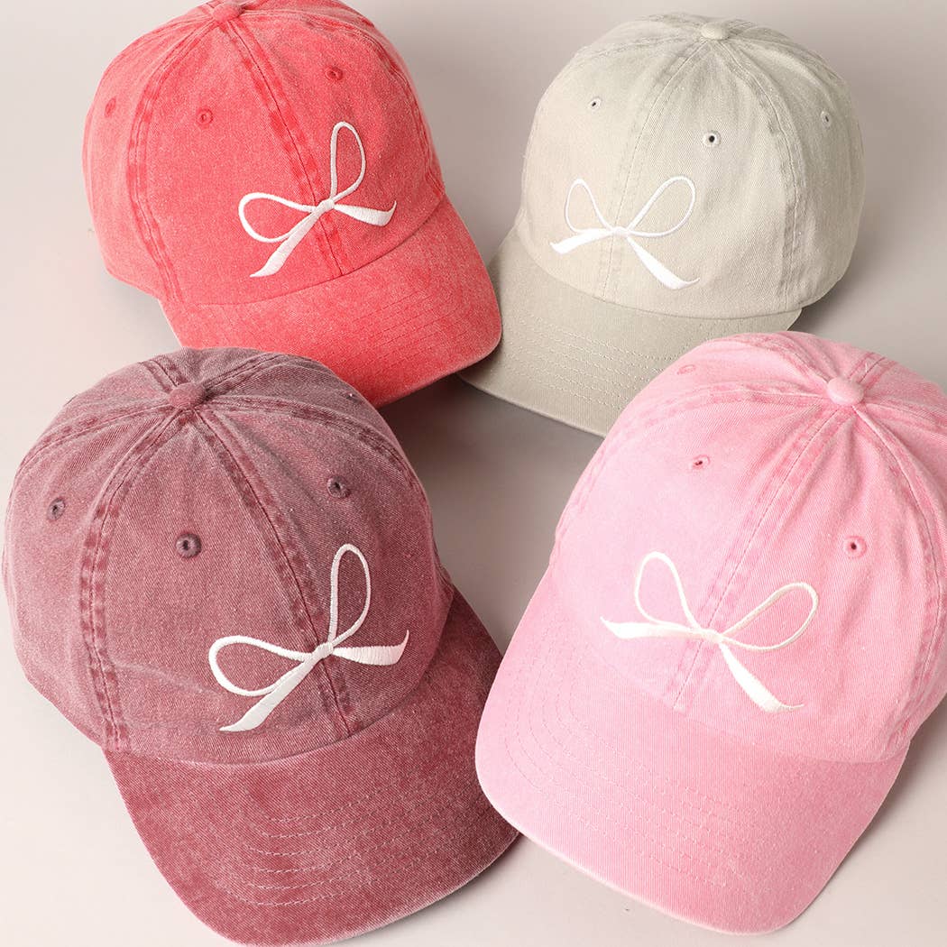 Bow Embroidered Cotton Baseball Cap: Sand / One Size