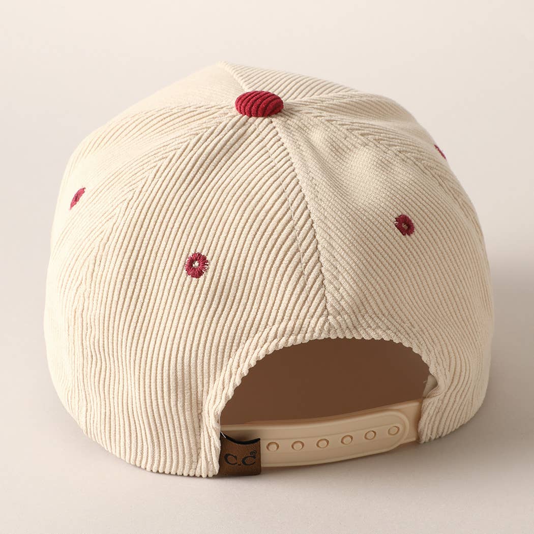 Plain Two Tone Corduroy 5 Panel Trucker Hat: BROWN/PINK / ONE SIZE