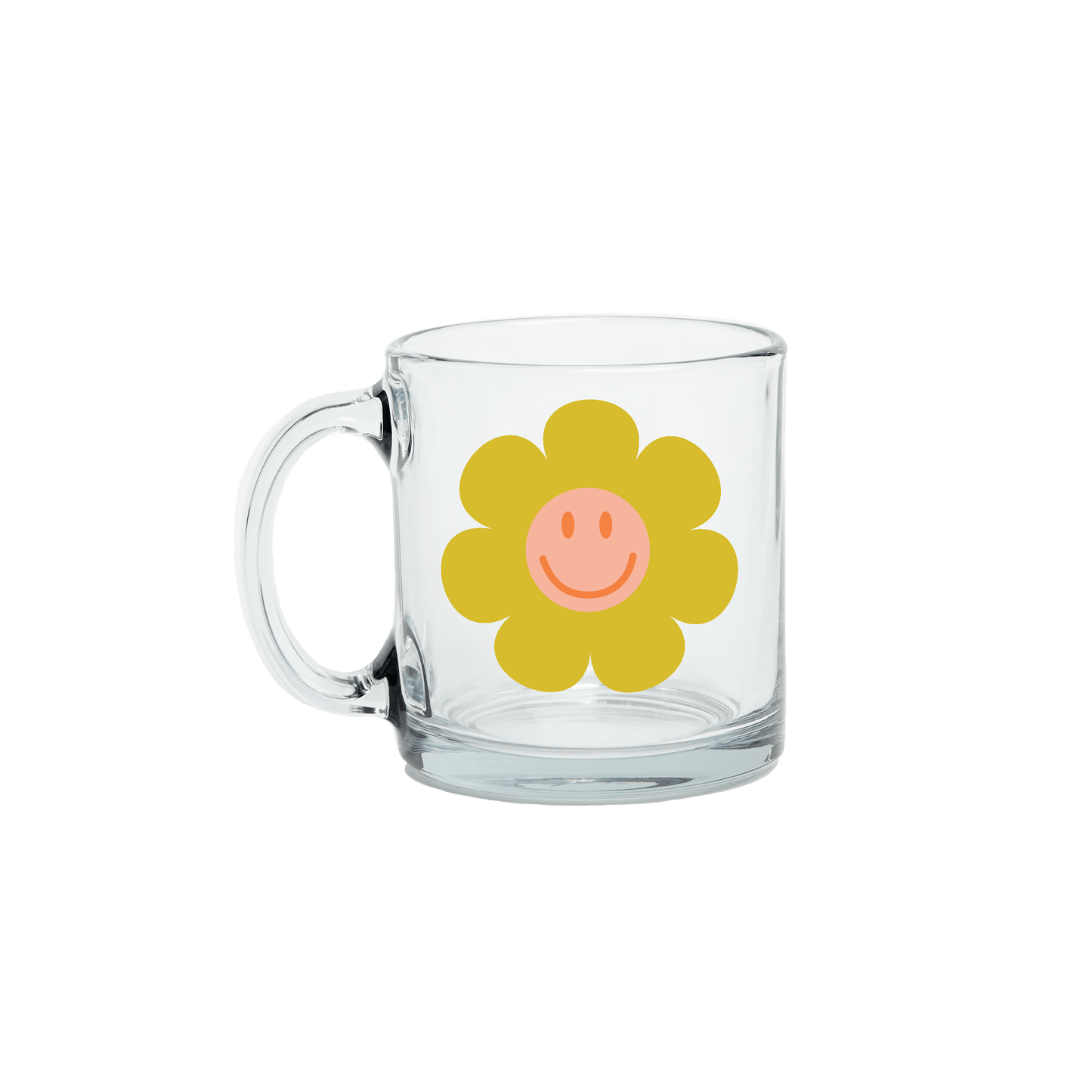 Smiley Flower Clear Glass Mug