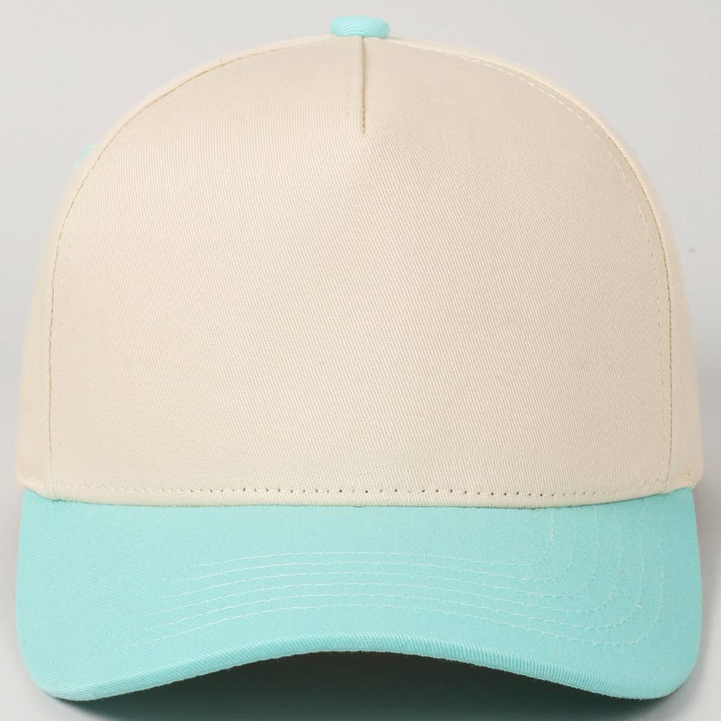Plain Two Tone Canvas Cotton Baseball Cap : BLK / ONE SIZE