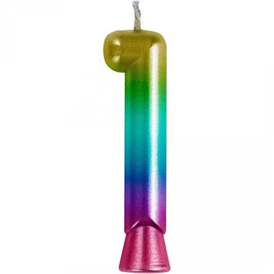 Bulk Rainbow Metallic 1 Birthday Candle  (12 per Case)