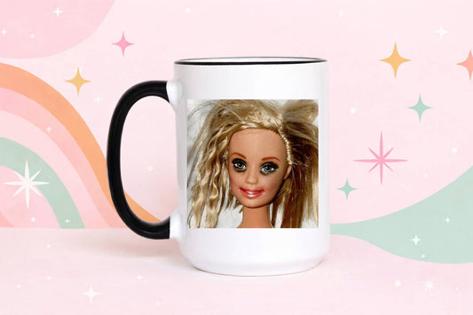 Crazy Hair Doll Coffee Mug Novelty Gag Gift Mug: 15oz / Black rim/handle