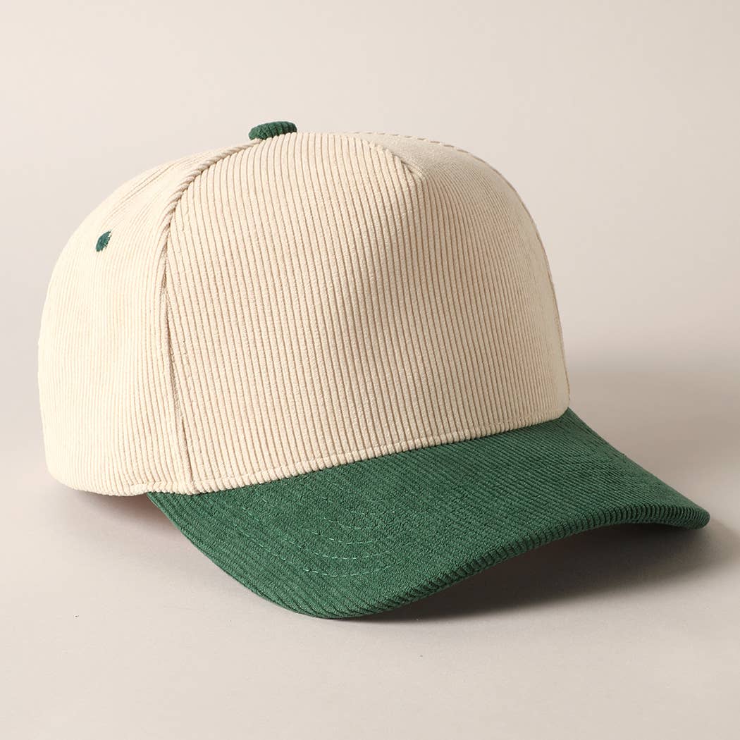 Plain Two Tone Corduroy 5 Panel Trucker Hat: BEIGE / ONE SIZE