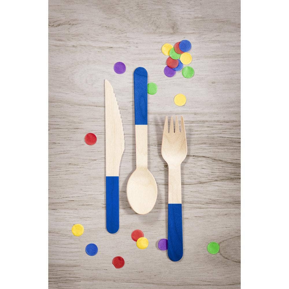 Bulk 24pc Cobalt Wooden Cutlery, Assorted (12 Pkgs per Case)