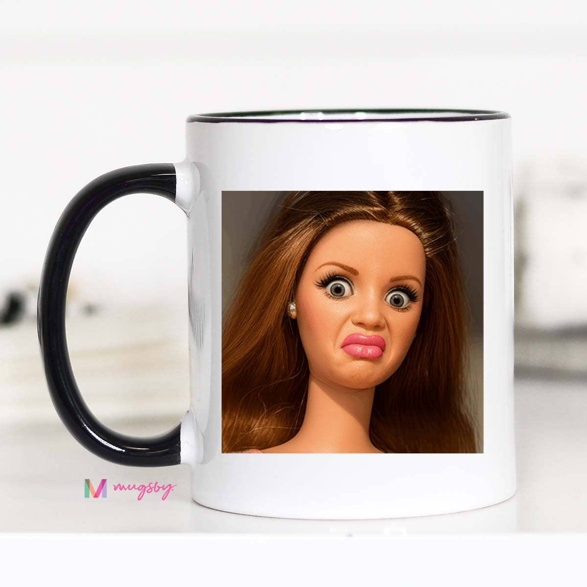 Retro Doll Coffee Mug Sarcastic Gag Gift Mug: 15oz / Black rim/handle