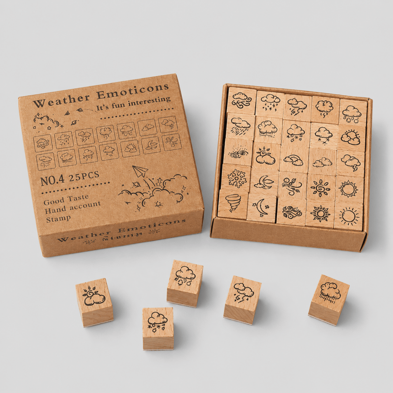 Mini Themed Wooden Stamp Set: Emoji / One Size