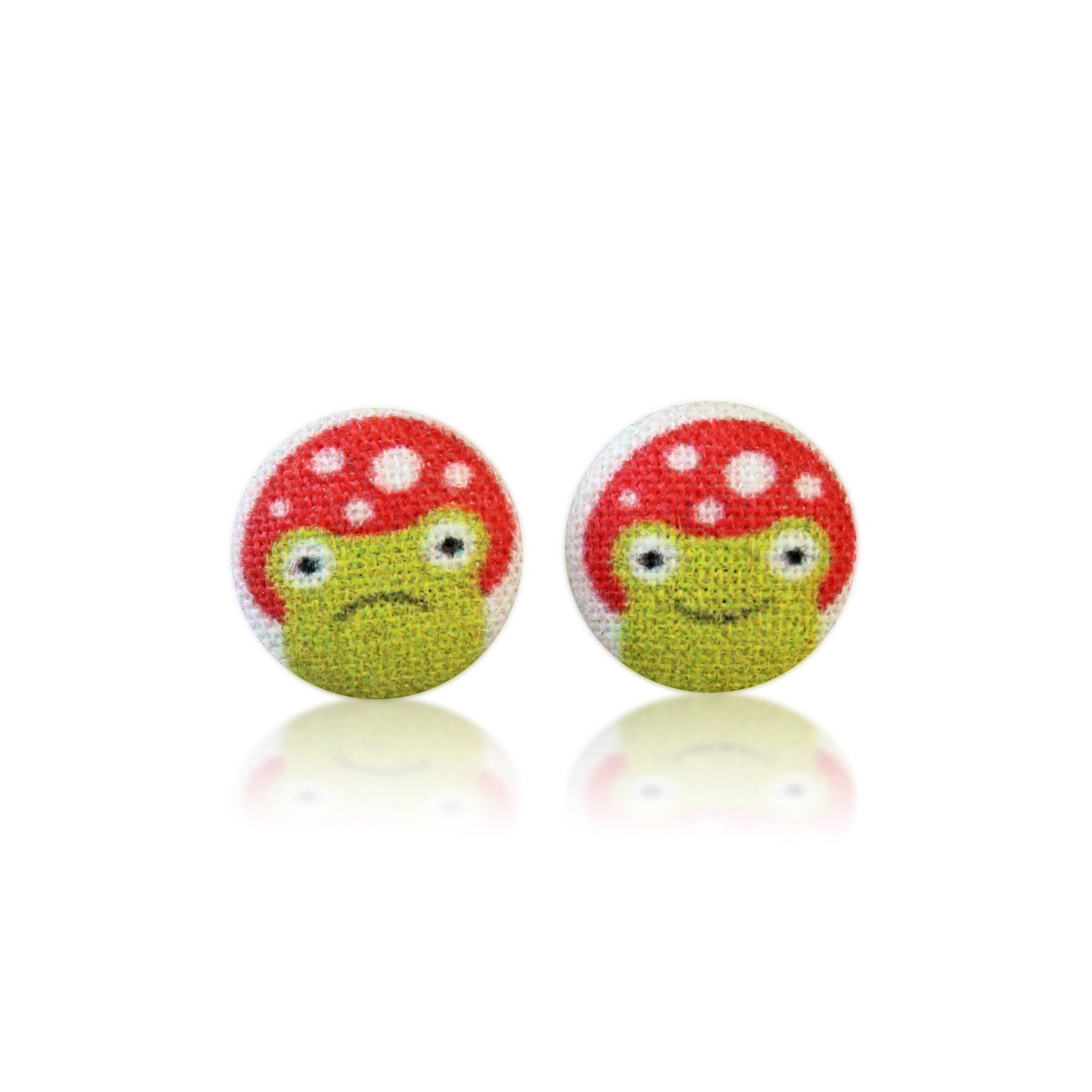 Mushroom Frog Fabric Button Earrings