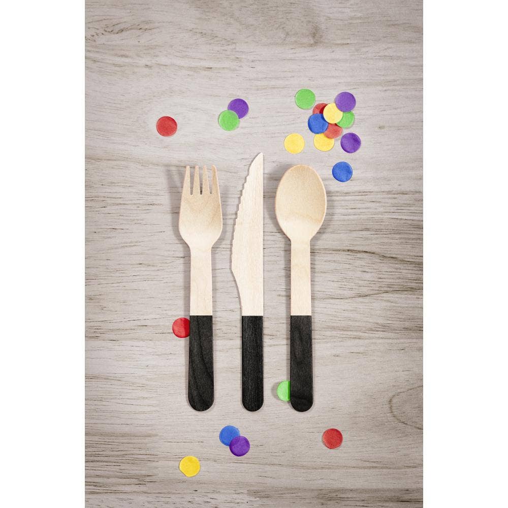 24 pc Black Velvet Wooden Cutlery, Assorted (12 Pkgs/Case)