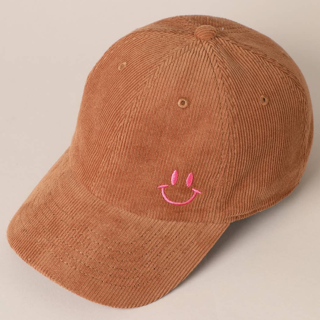 Cute Mini Happy Face Embroidered Baseball Cap: MOCHA / ONE SIZE