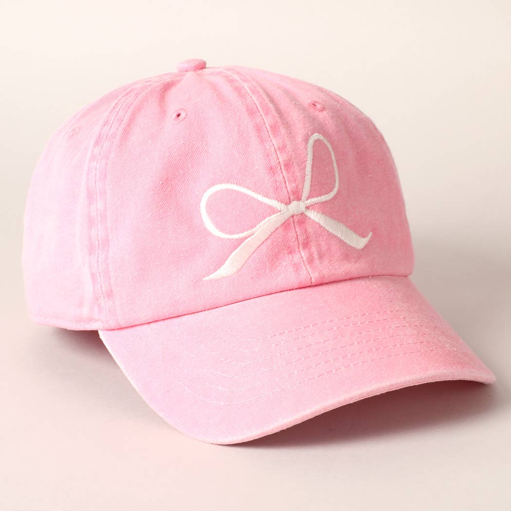 Bow Embroidered Cotton Baseball Cap: Sand / One Size
