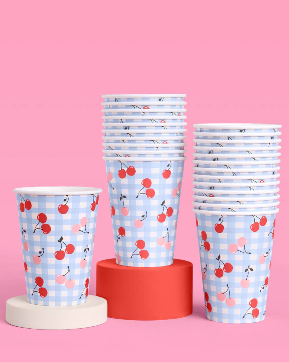 Cherry Gingham Paper Cups - 12 oz, 24 count