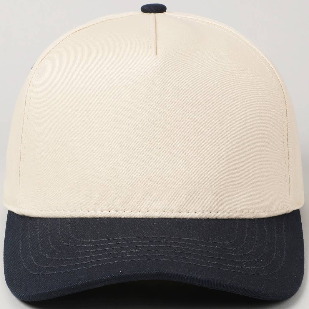 Plain Two Tone Canvas Cotton Baseball Cap : BLK / ONE SIZE
