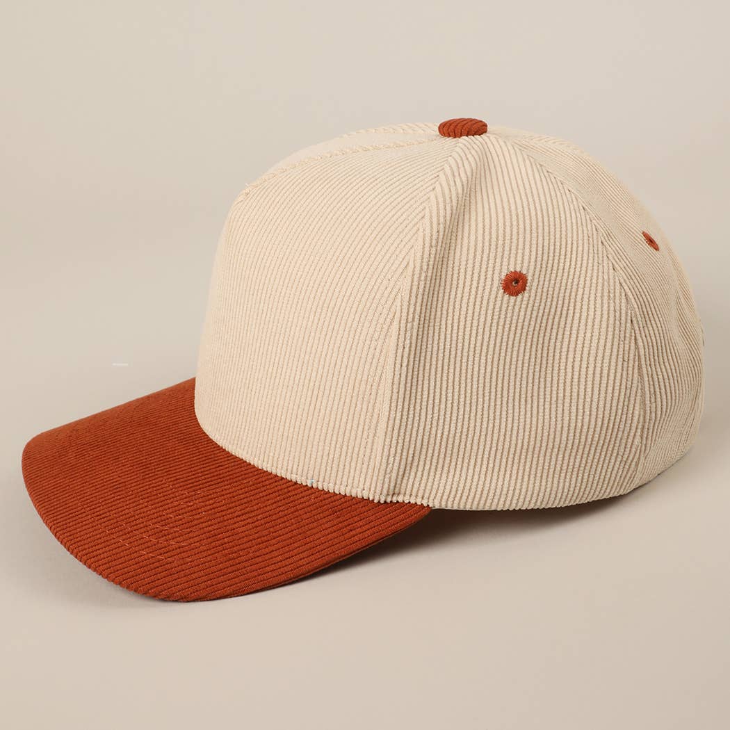 Plain Two Tone Corduroy 5 Panel Trucker Hat: BEIGE / ONE SIZE