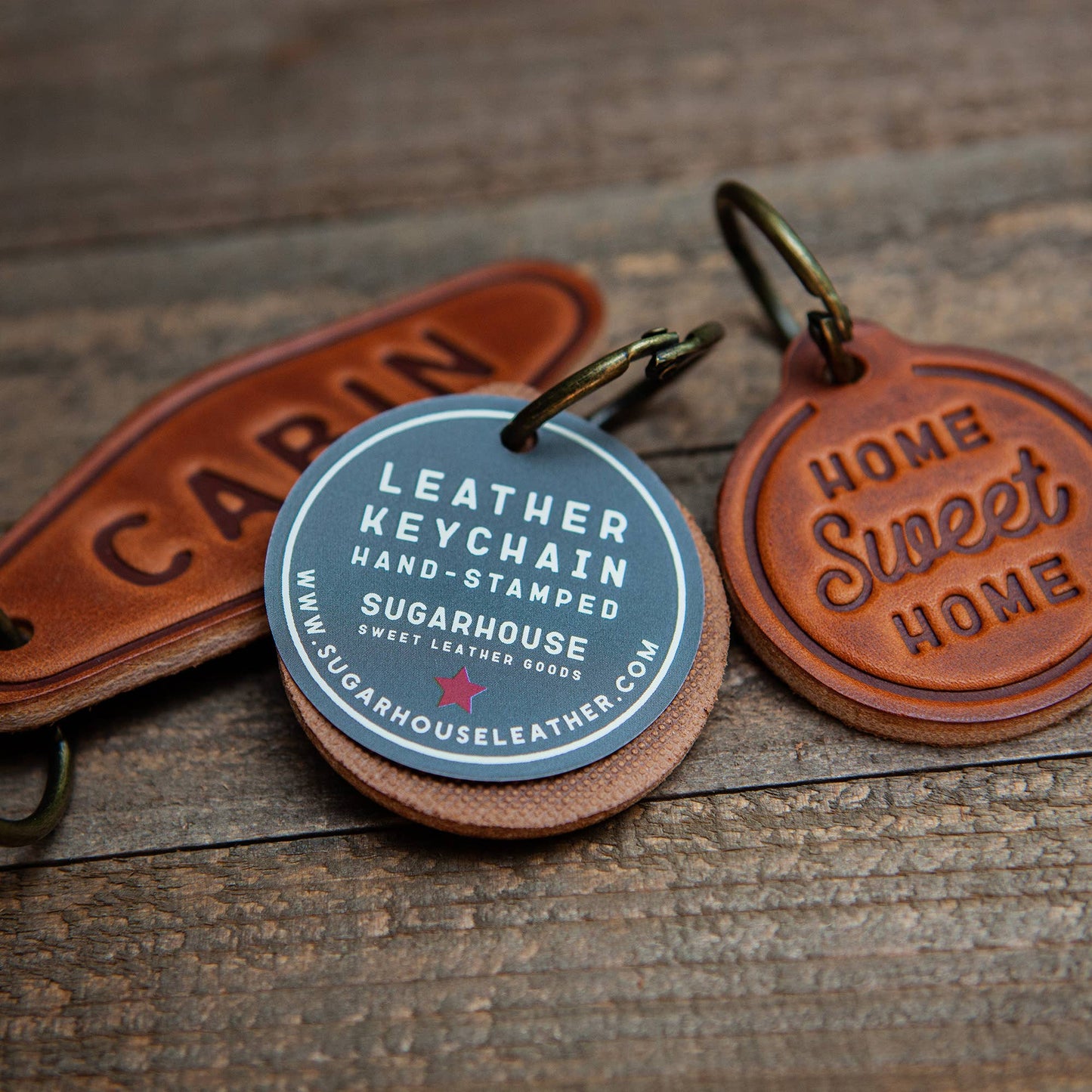 Home Sweet Home Leather Keychain Circle