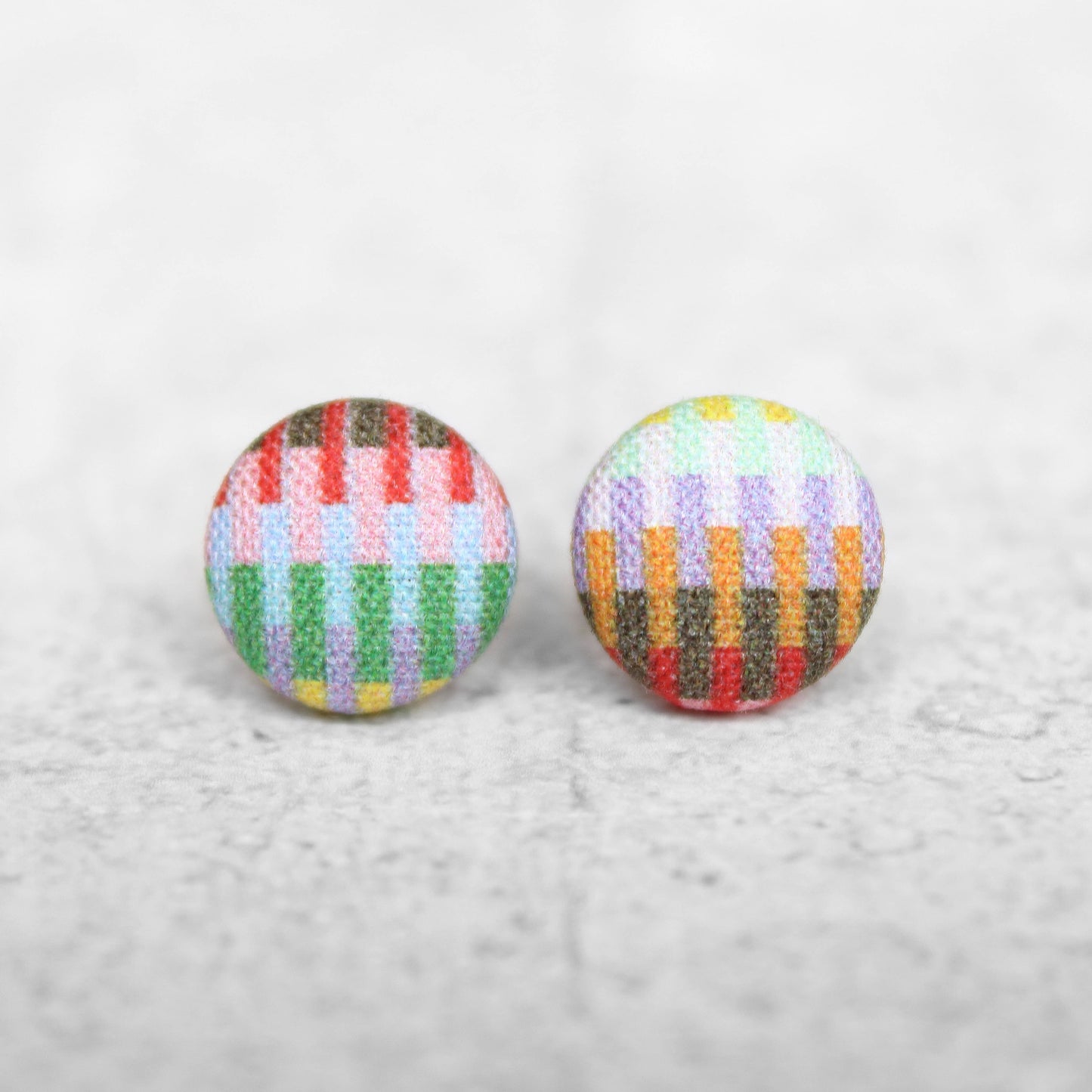 Colorful Rectangles Fabric Button Earrings