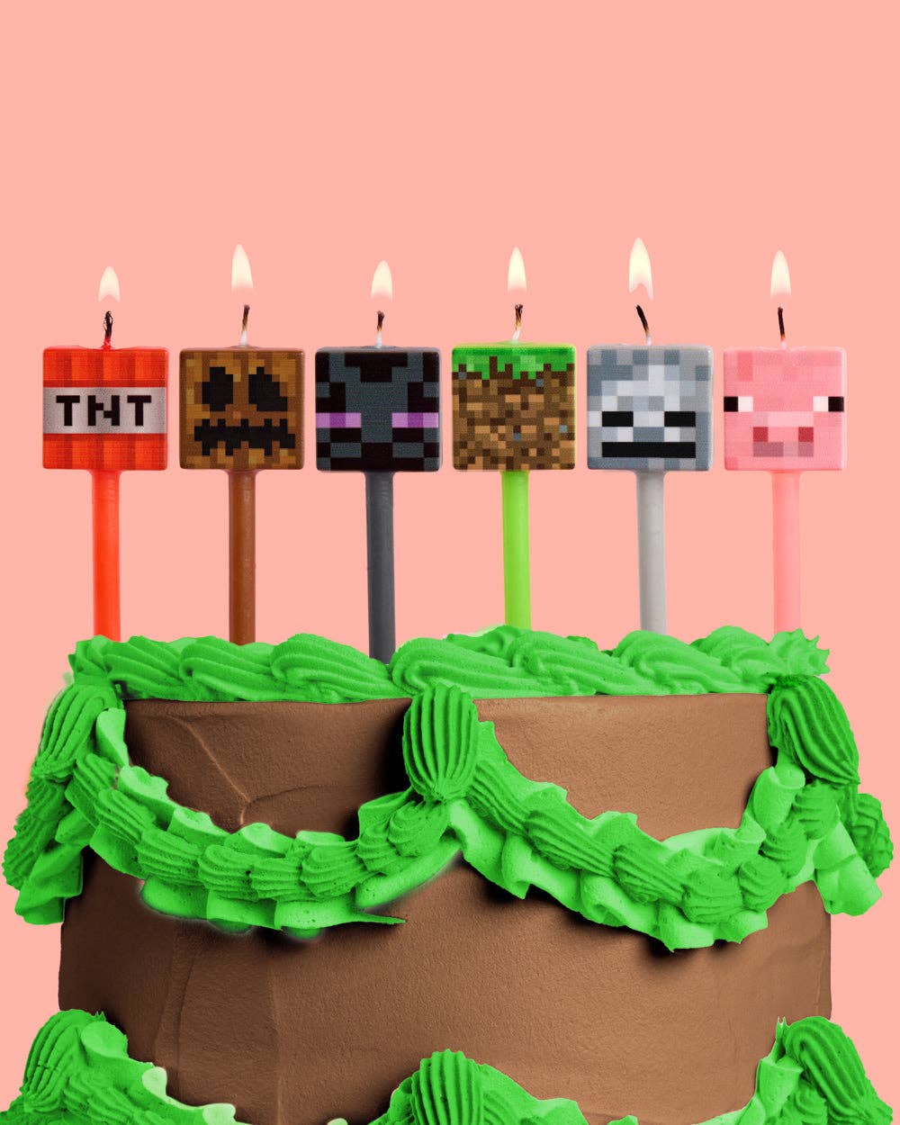Pixel Minecraft Candles - set of 6, gaming birthday boys