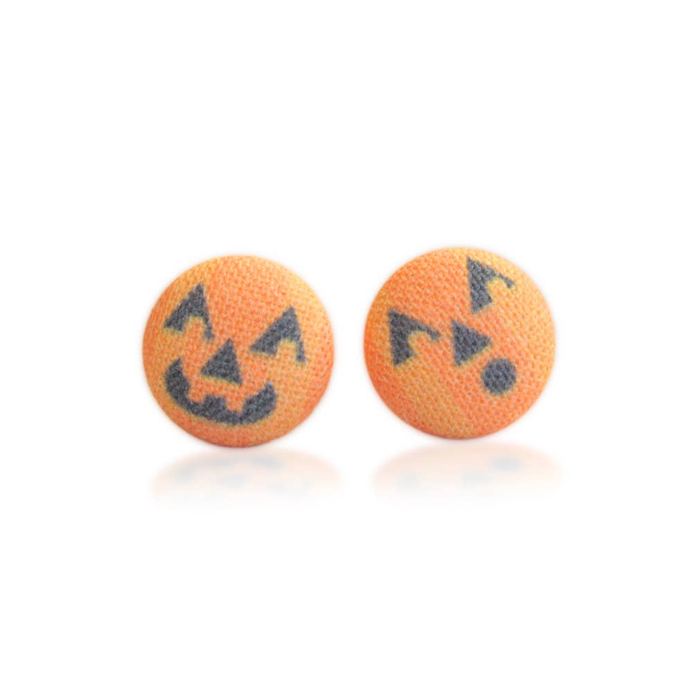 Jack O Lanterns Fabric Button Earrings: 0.5 inch wide