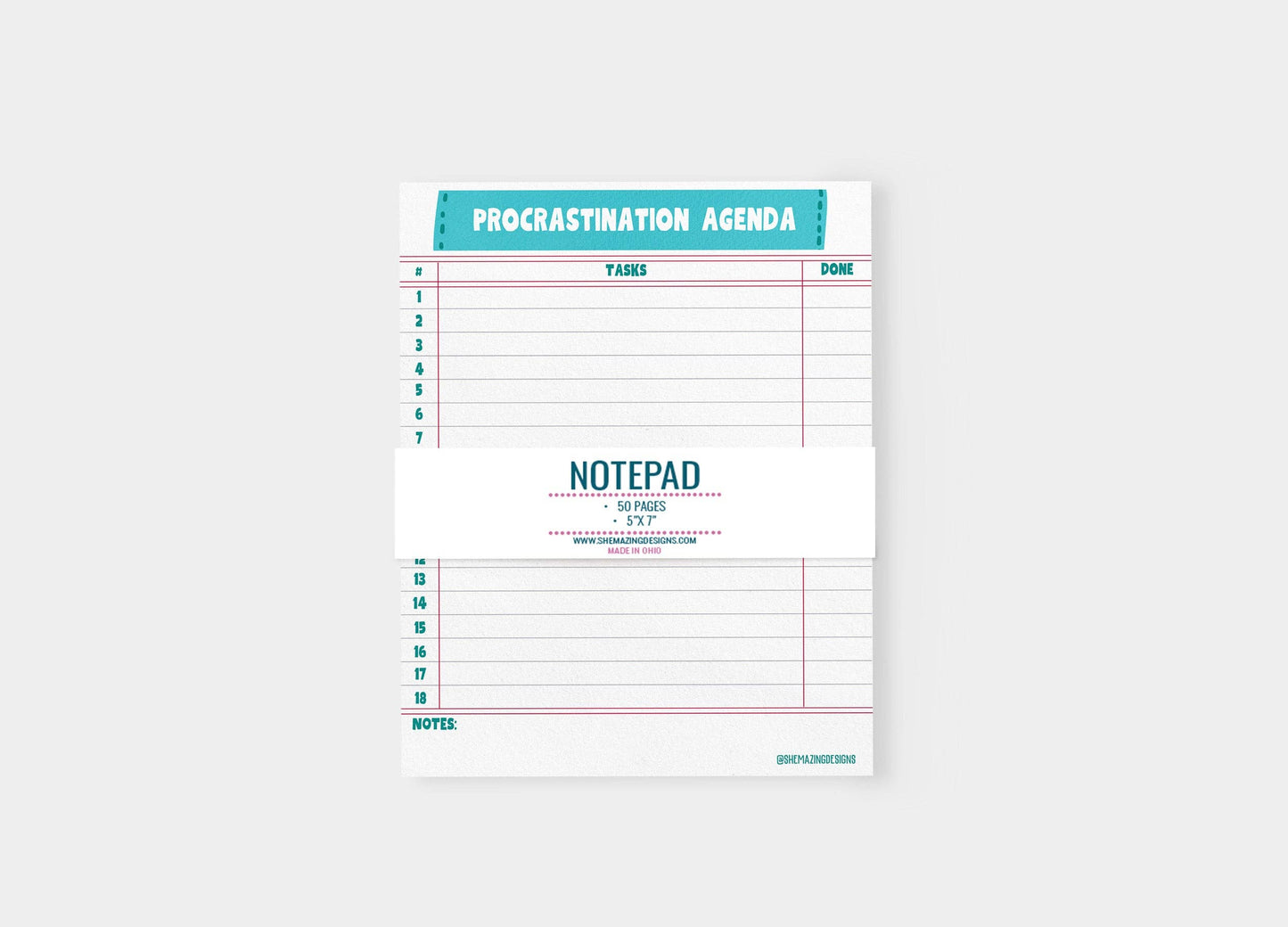 Procrastination Agenda - 5x7 Notepad