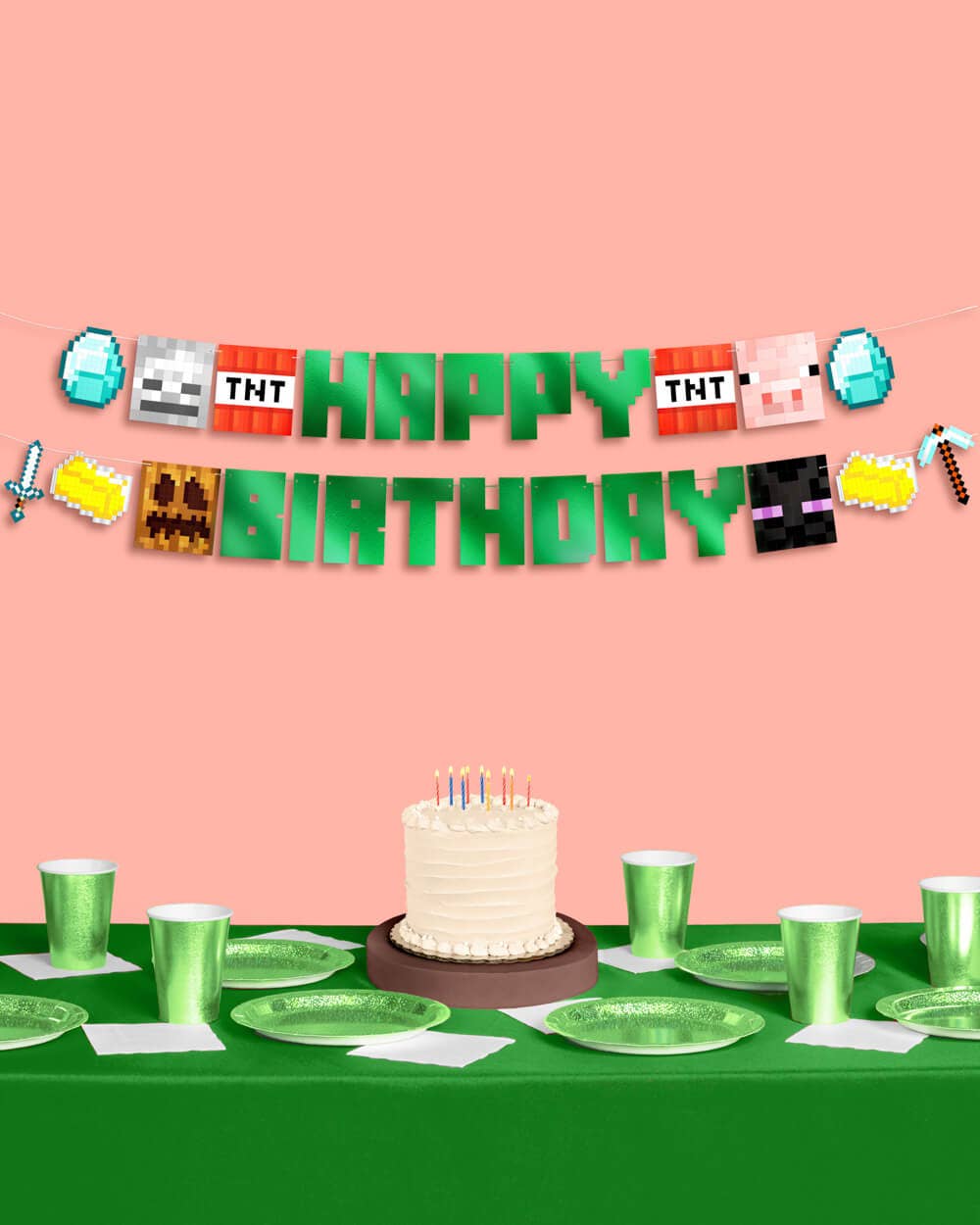 Pixel Minecraft Birthday 6" Banner - green, kids party