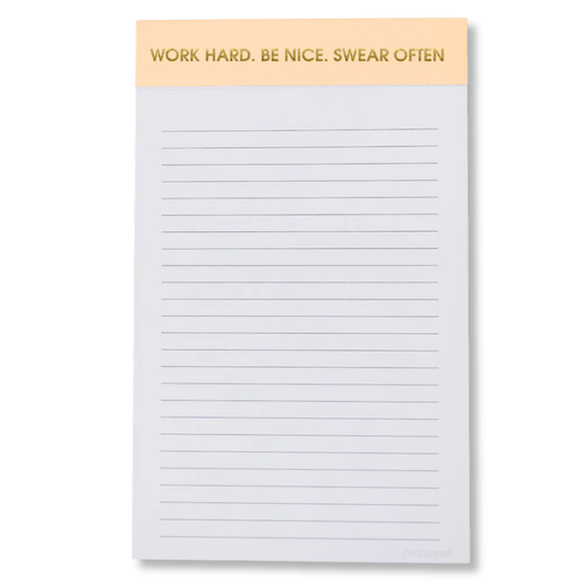 Work Hard Be Nice Swear Often - Lined Notepad - Perforated Sheets - Light Orange