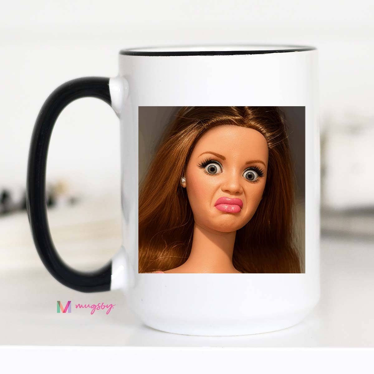 Retro Doll Coffee Mug Sarcastic Gag Gift Mug: 15oz / Black rim/handle