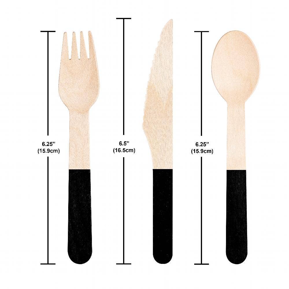 24 pc Black Velvet Wooden Cutlery, Assorted (12 Pkgs/Case)