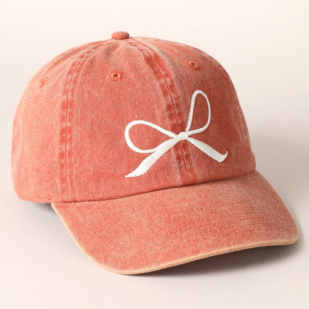 Bow Embroidered Cotton Baseball Cap: Sand / One Size
