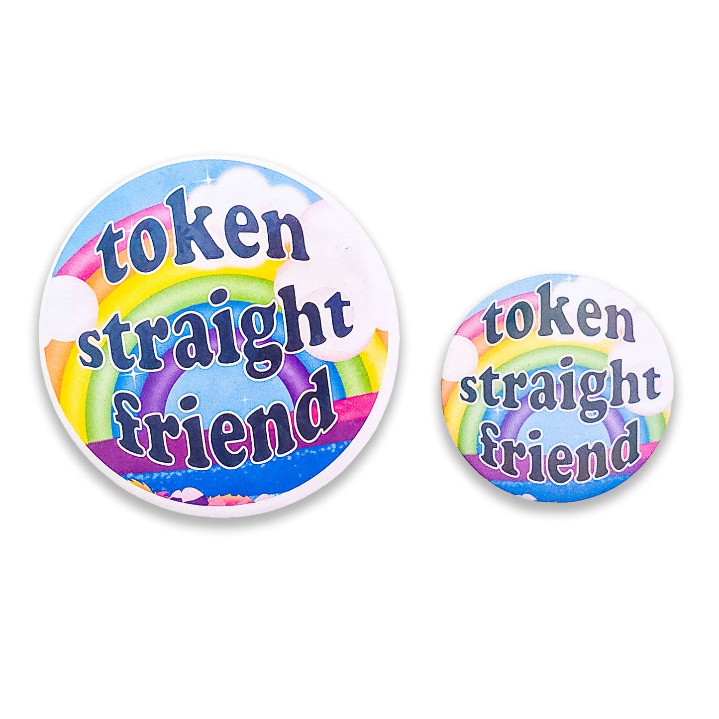 Token Straight Friend Ally Holographic Pinback Button, 2.5": 1.5"