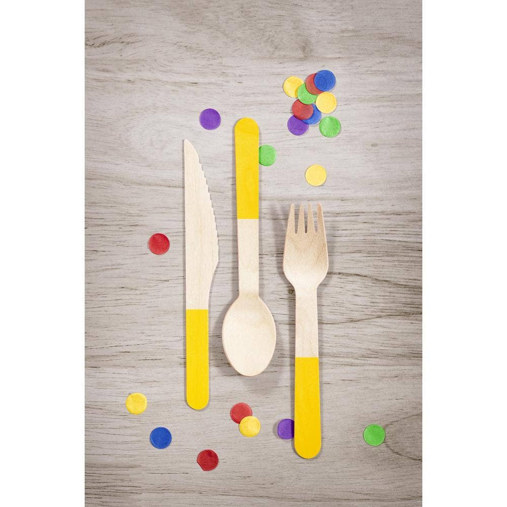 24pc  School Bus Yellow Wooden Cutlery Asst (12 Pkgs/Case)