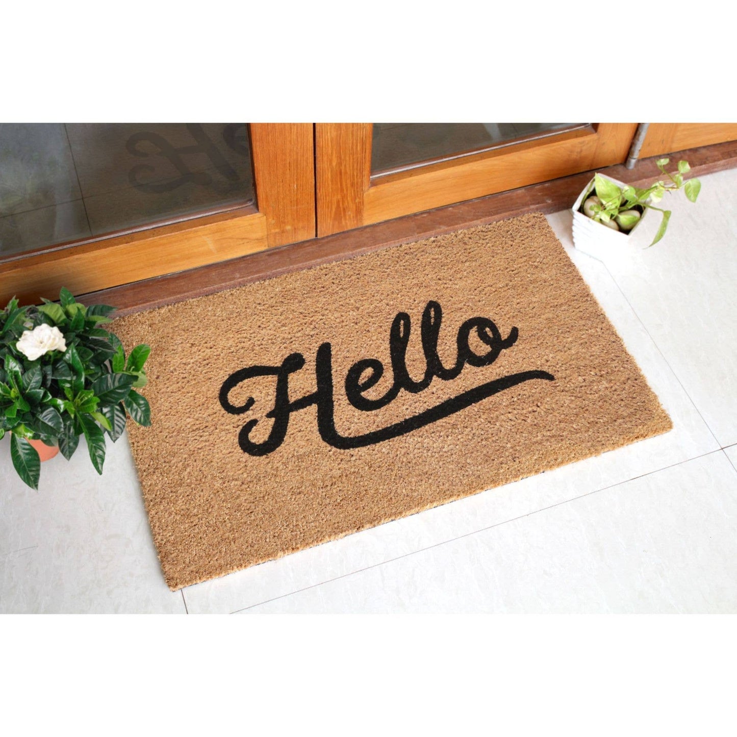 RugSmith Black Simply Hello Doormat, 18" x 30"